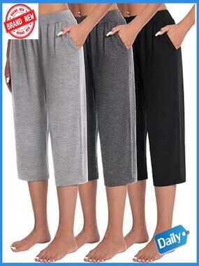 3 Pack Capri Pants Women Lounge Cropped Sweatpants Joggers Yoga Pockets